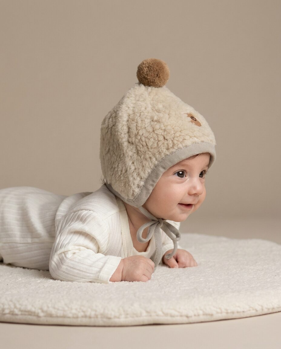 Children’s cream lamb wool hat with pompom, Zaffiro
