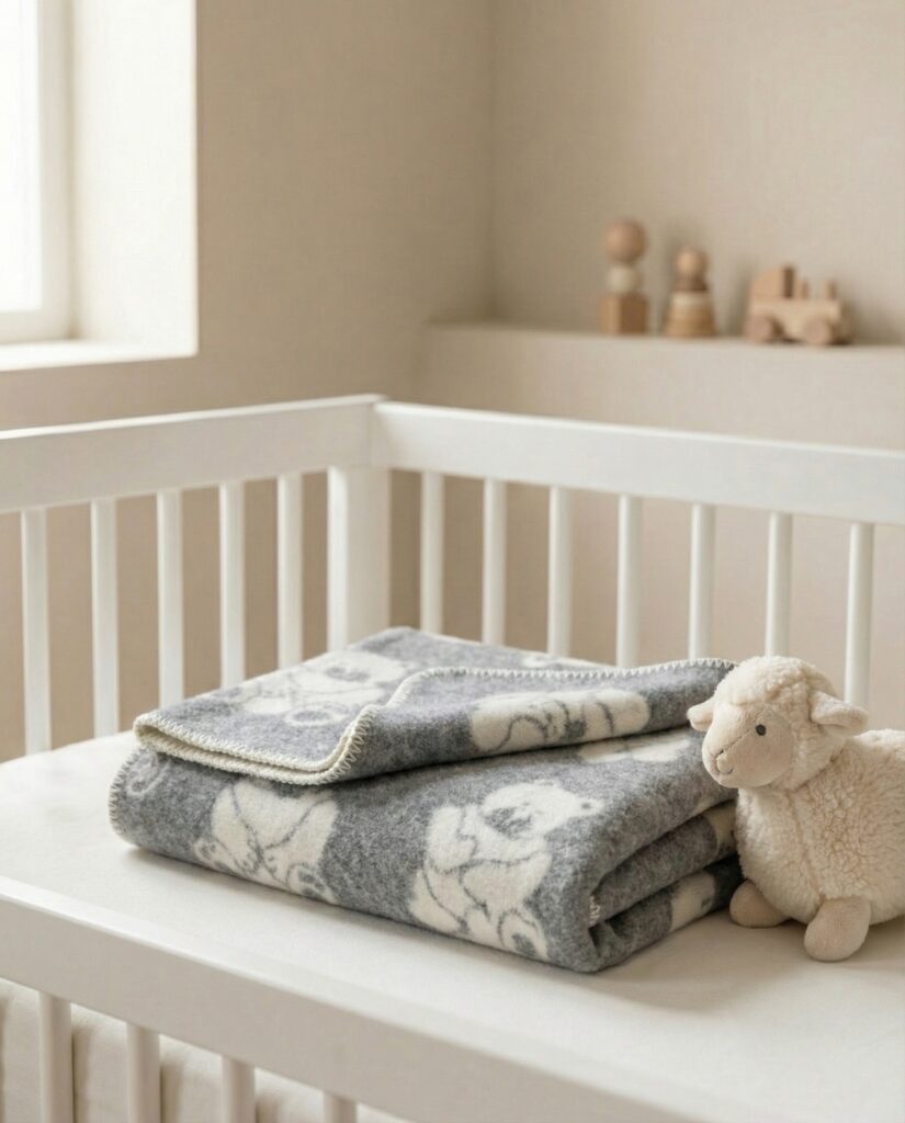 Children’s grey wool blanket TEDDY BEAR