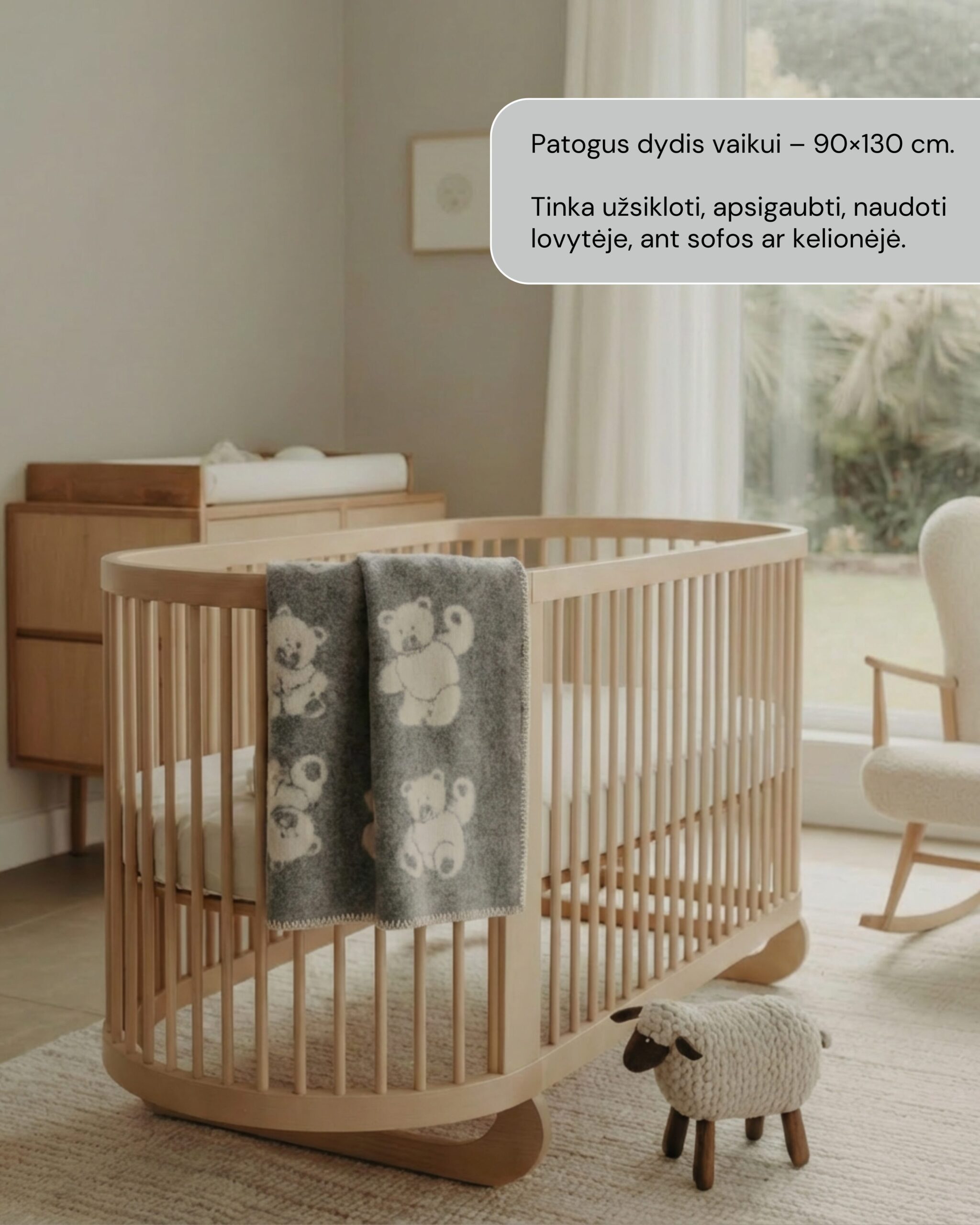 Children’s grey wool blanket TEDDY BEAR