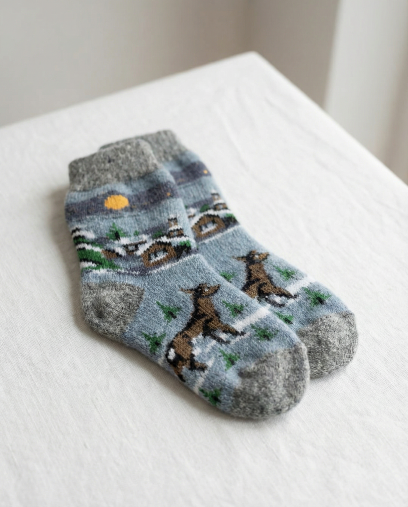 Children’s merino wool socks FOX IN THE HOUSE, WoolLando
