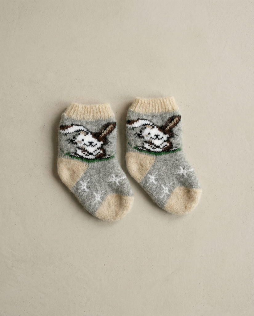 Children’s merino wool socks BROWN RABBIT, WoolLando