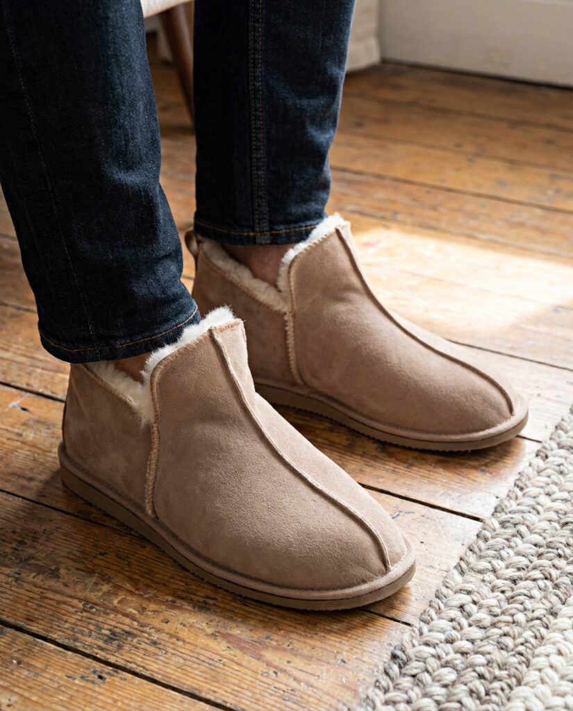 Men’s brown natural fur leather ankle boots NERO, WoolLando