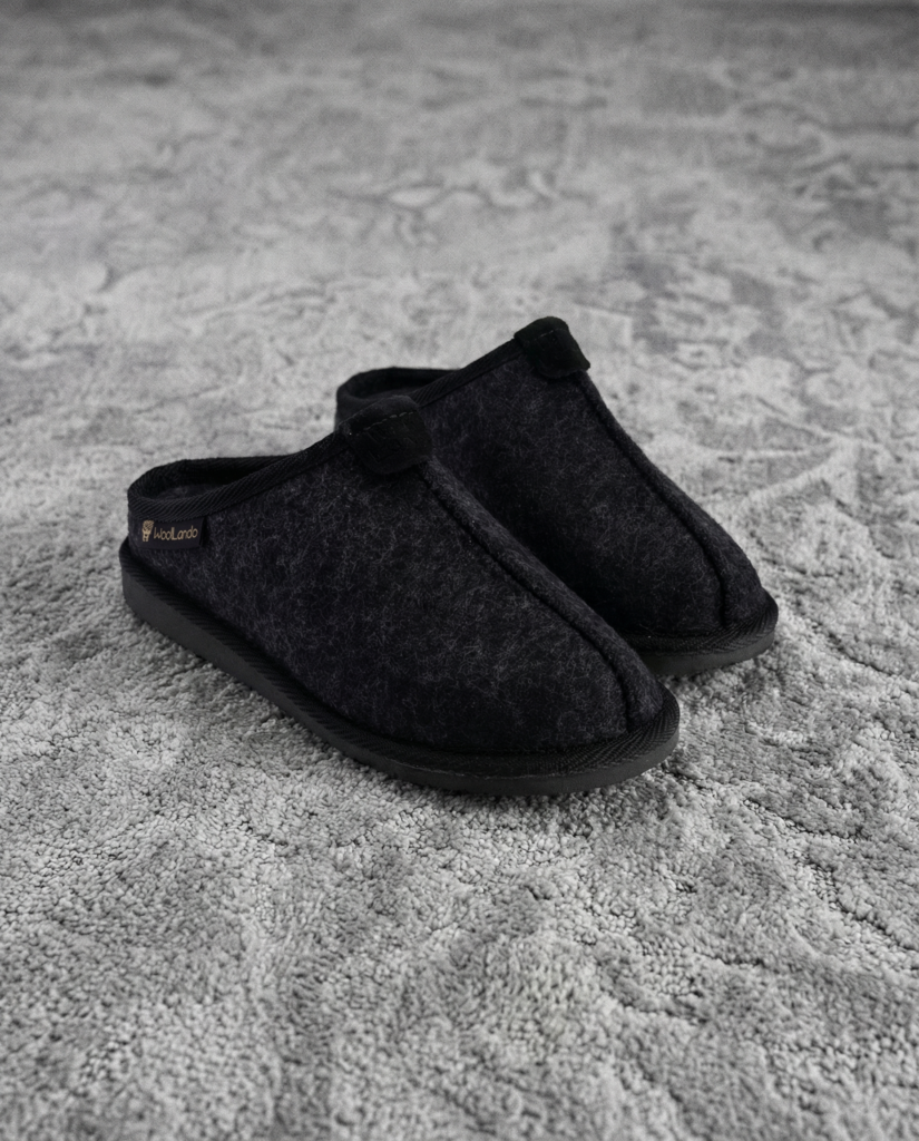 Men’s black felt slippers CARBON, WoolLando