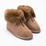 Women’s natural fur zip-up brown leather ankle boots AURA, WoolLando