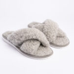Grey open merino wool slippers LIRA, WoolLando