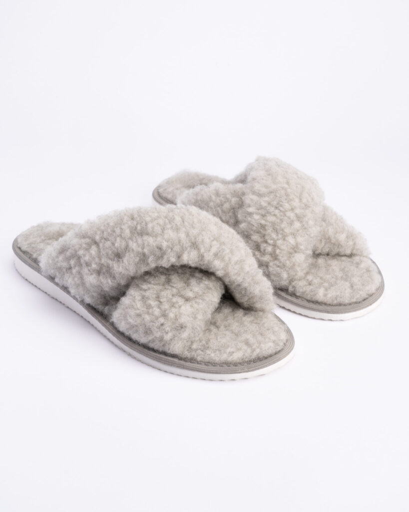 Grey open merino wool slippers LIRA, WoolLando