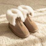 Women’s natural fur zip-up leather ankle boots LUKA, WoolLando