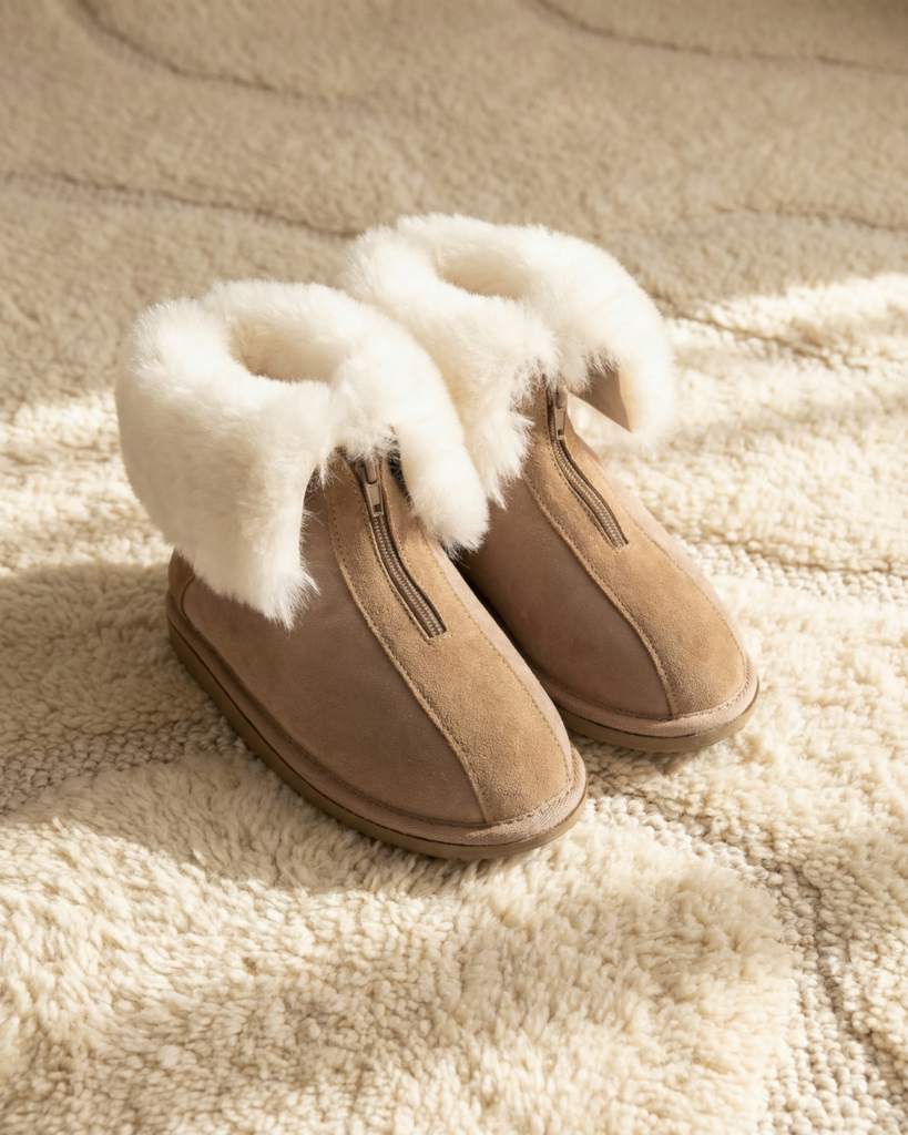Women’s natural fur zip-up leather ankle boots LUKA, WoolLando