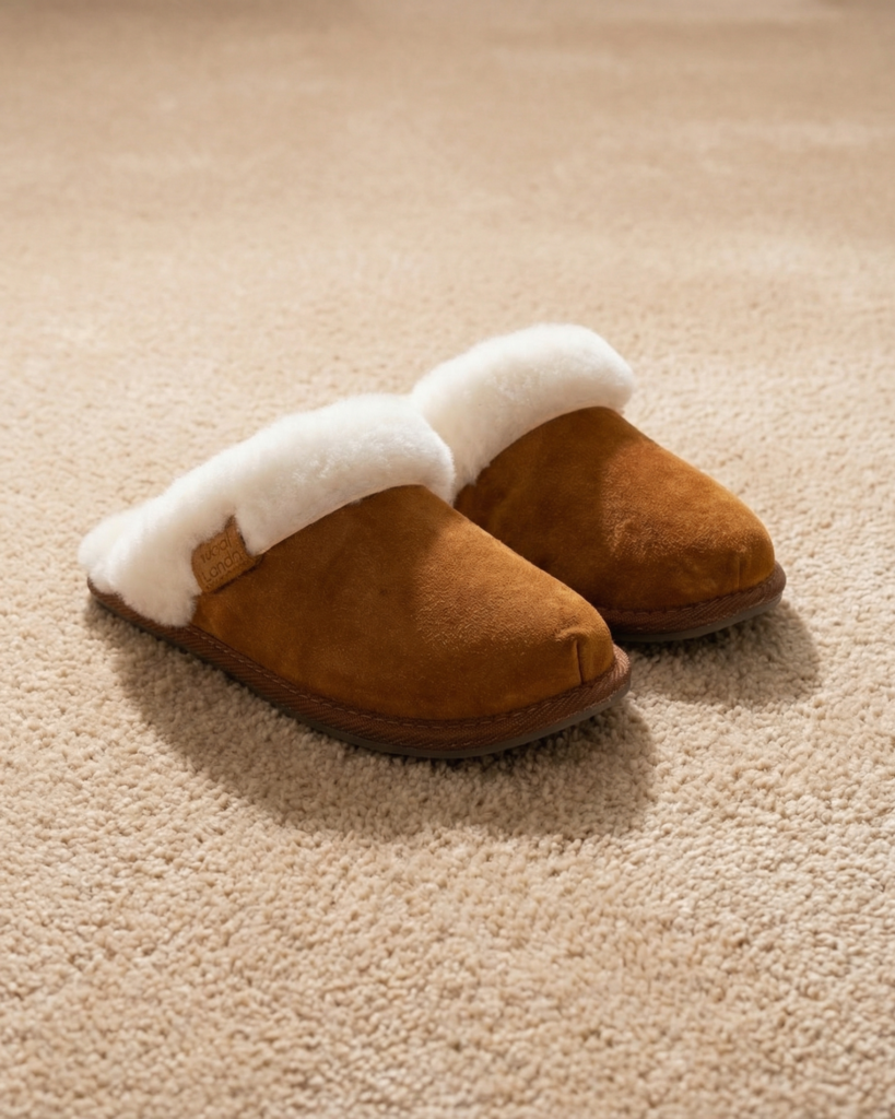 Women's natural fur leather slippers VILNE, WoolLando