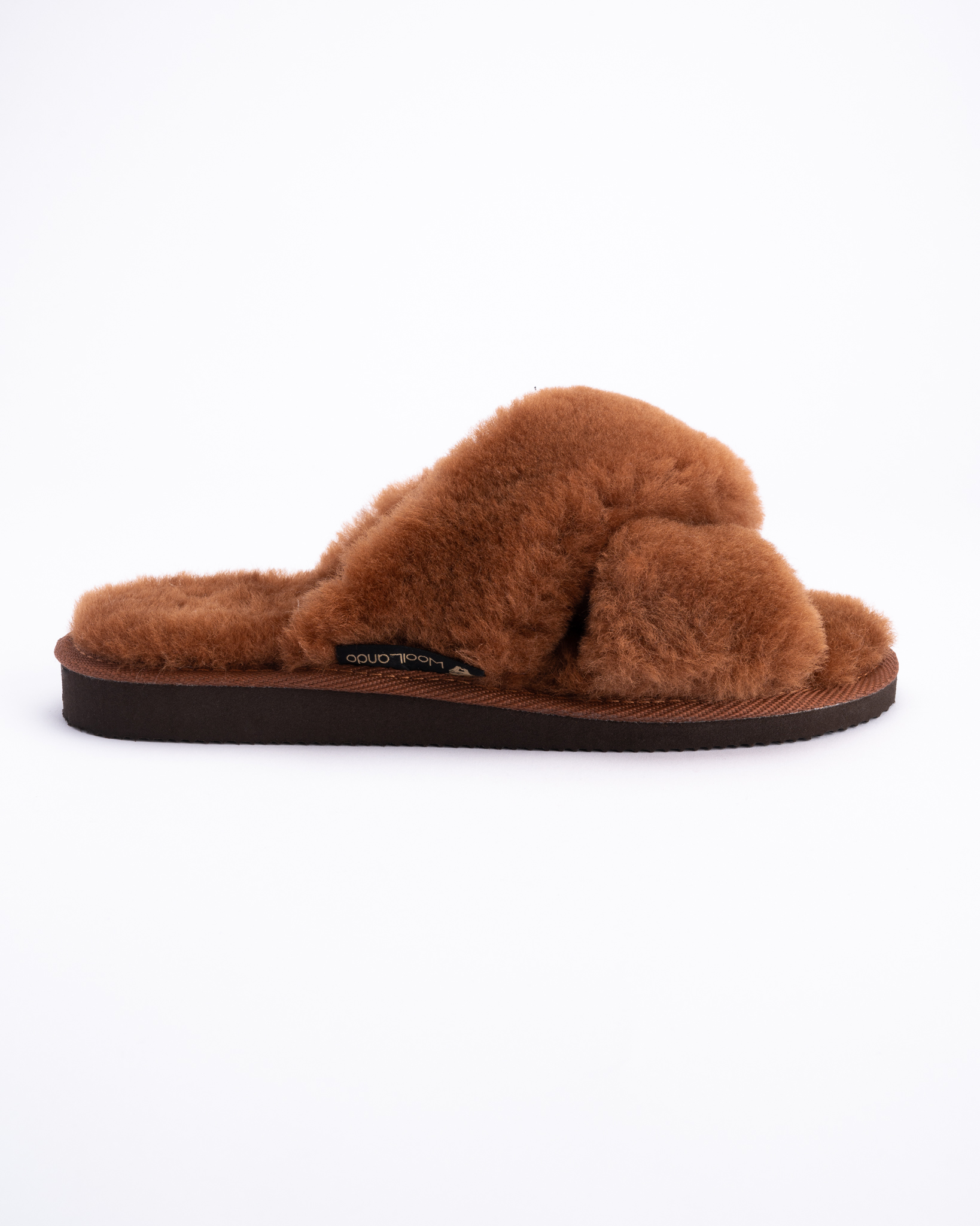 Women’s brown natural fur open slippers ELVA, WoolLando