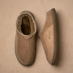 Men’s natural fur brown slippers TARO, WoolLando