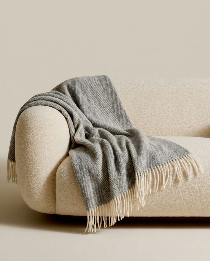 New Zealand sheep wool blanket STRIPED LIGHT GREY, WoolLando