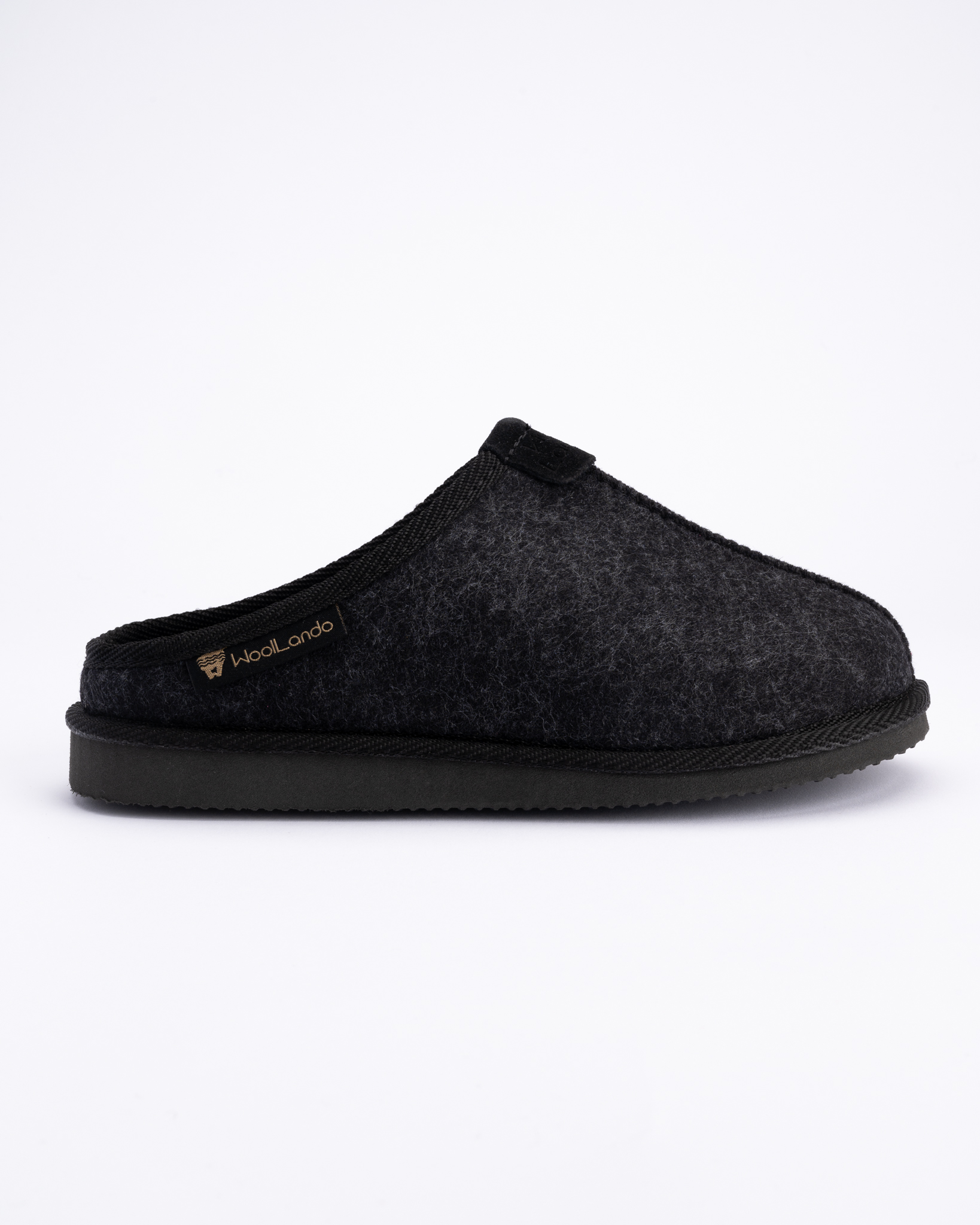 Slip-on black felted slippers CARBON, WoolLando