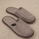 Slip-on light brown felted slippers LINAS, WoolLando