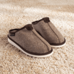 Slip-on brown felted slippers MARIOS, WoolLando