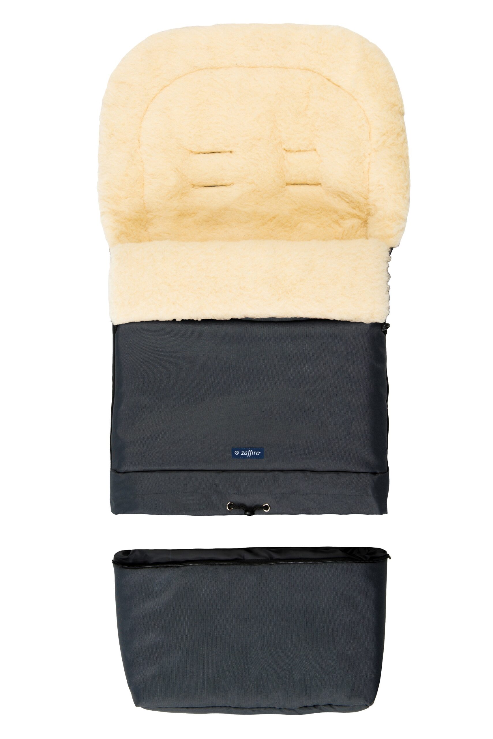 Natural wool dark grey baby footmuff / sleeping bag with extension, Zaffiro