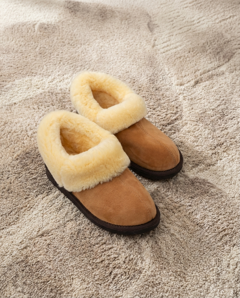 Women’s brown natural fur leather ankle boots LUMA, WoolLando