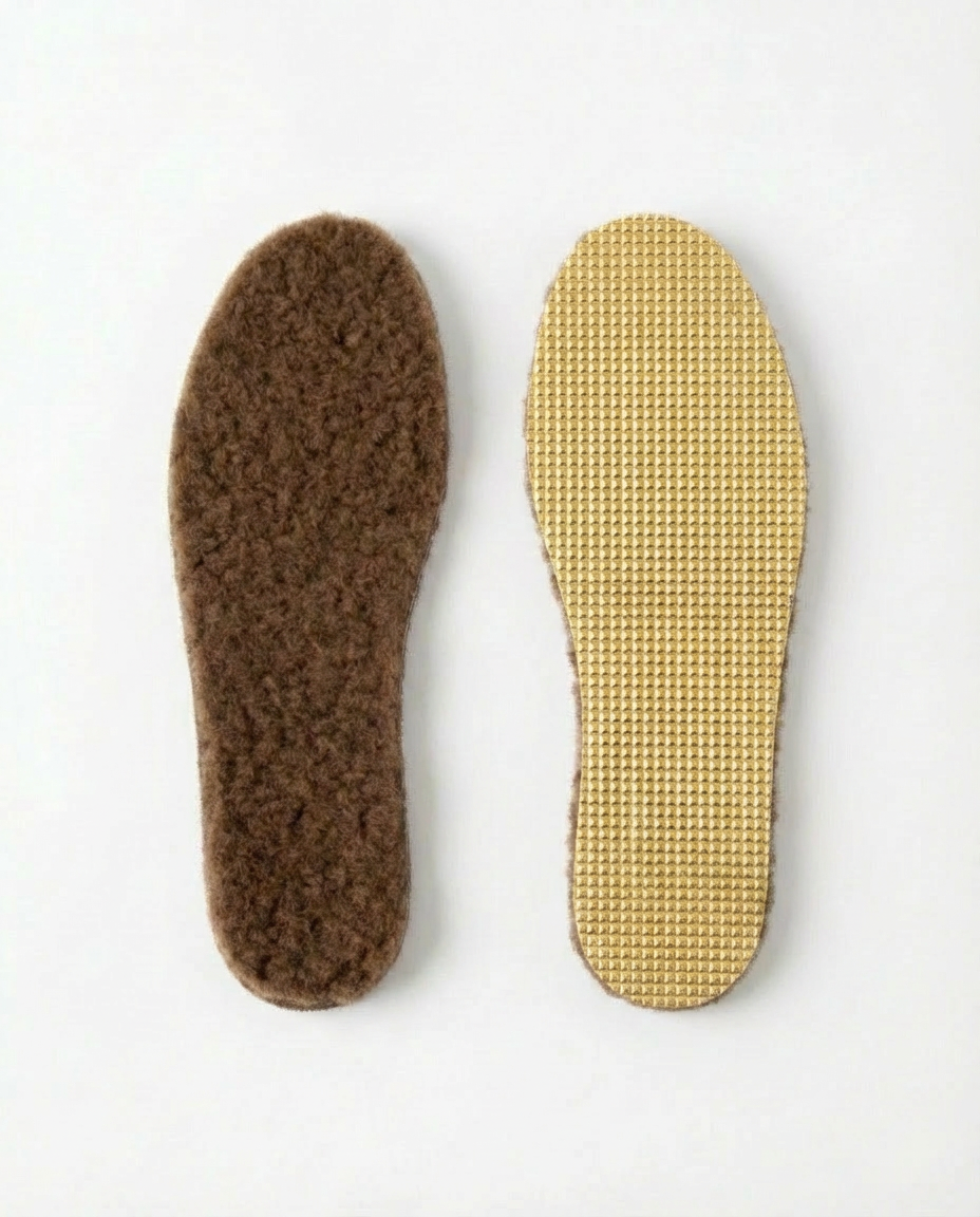 Natural pressed camel wool insoles with foil, WoolLando