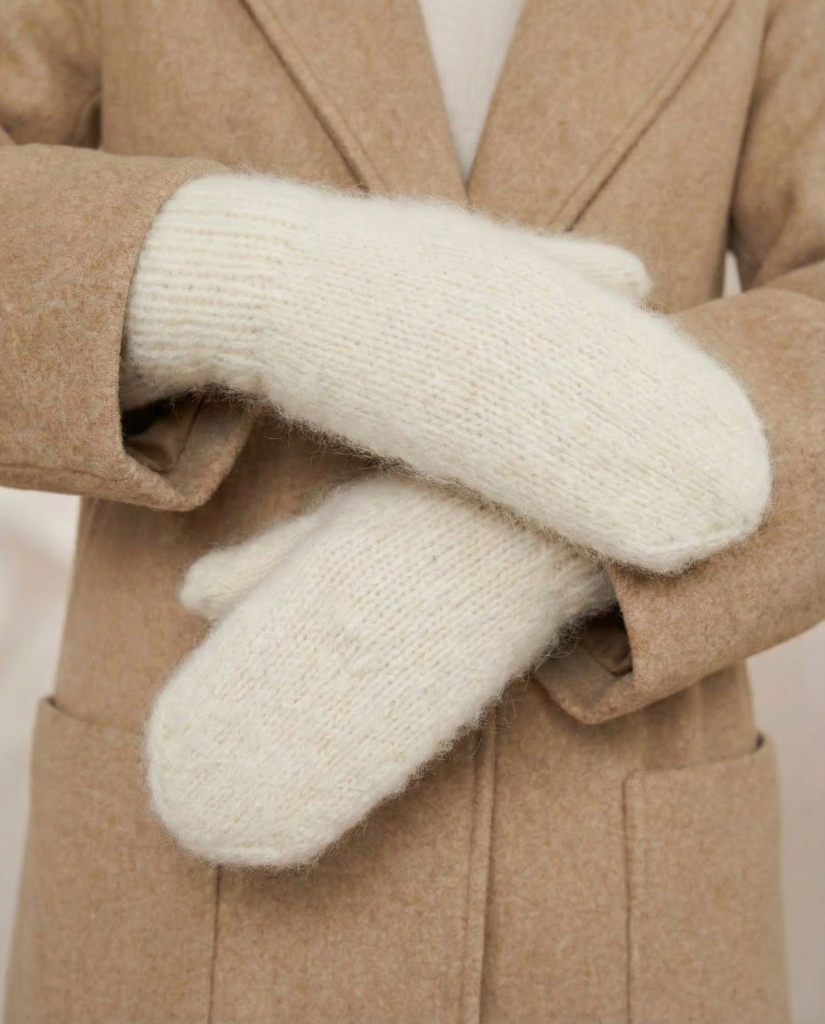 Women’s white angora wool mittens LUNA, WoolLando
