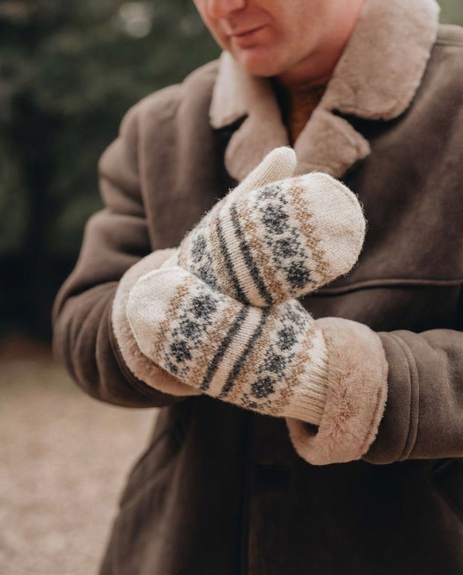 Men’s white merino wool mittens WINTER, WoolLando