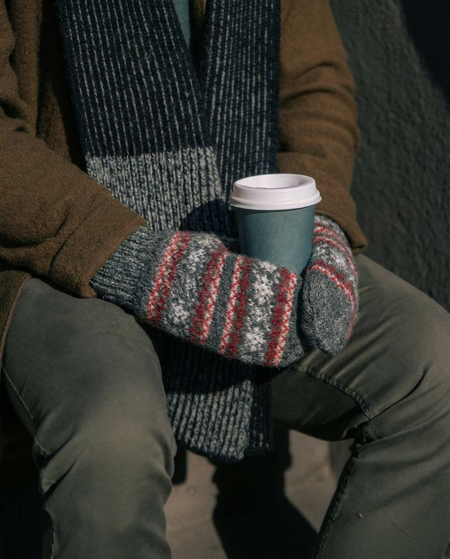 Men’s grey merino wool mittens NORDIC, WoolLando