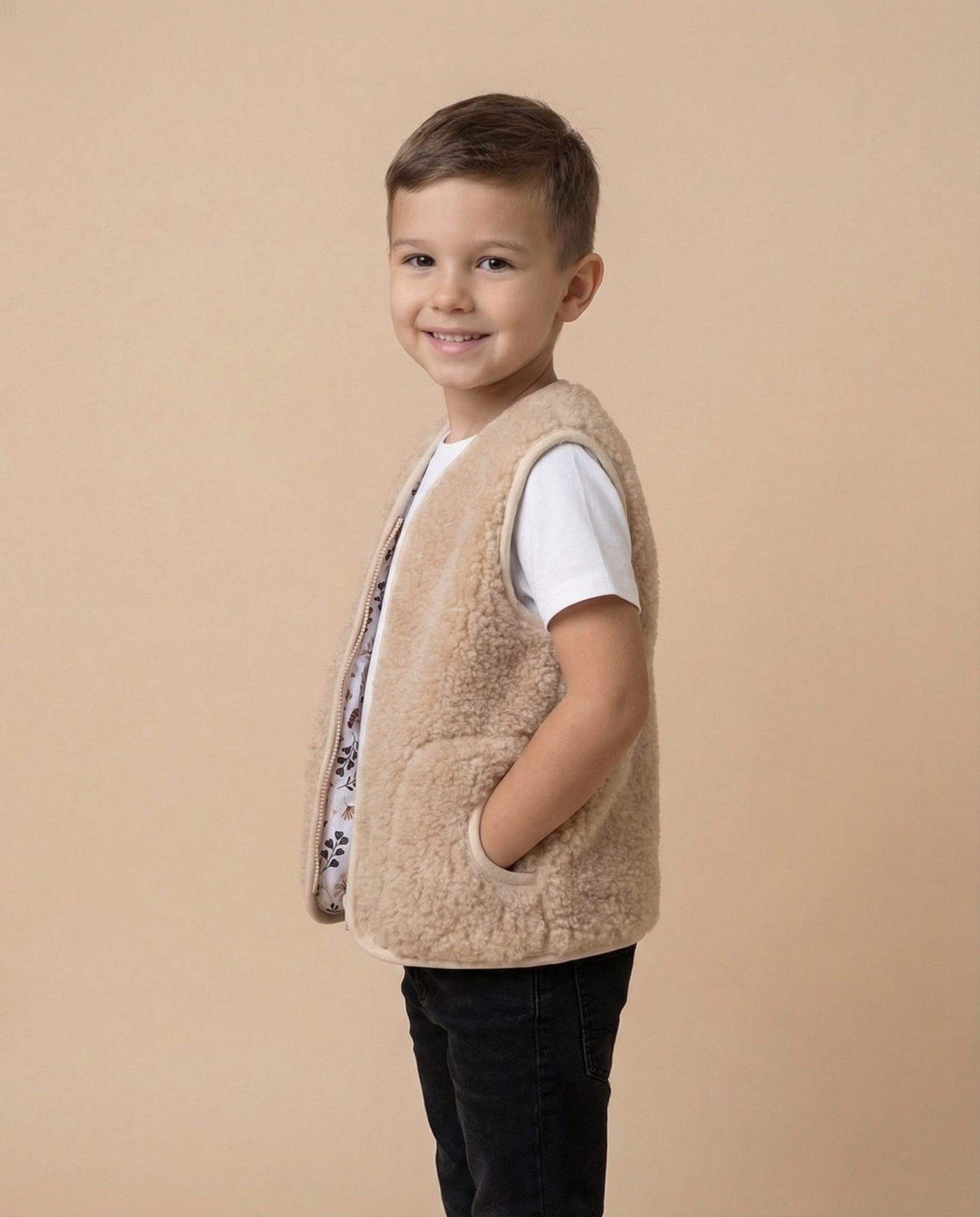 Children’s merino wool cream vest VORA, WoolLando