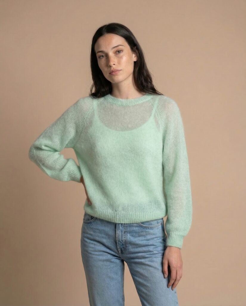 Kid mohair wool sweater LIGHT GREEN