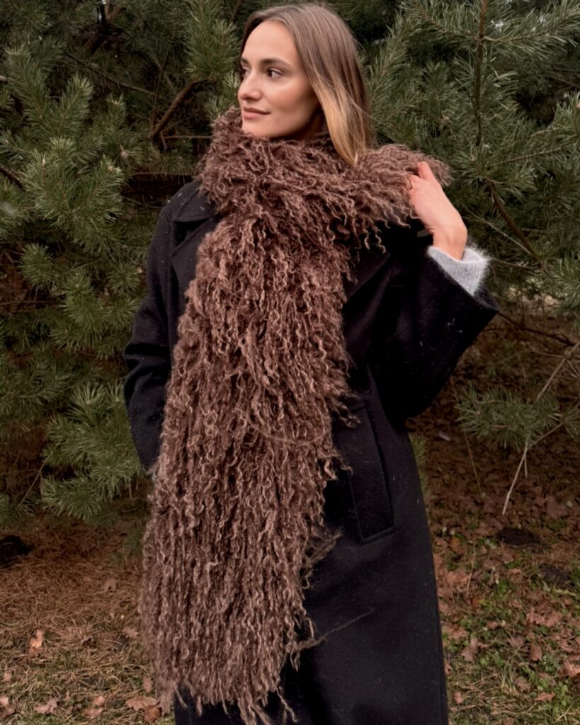 Brown long scarf in BOA style