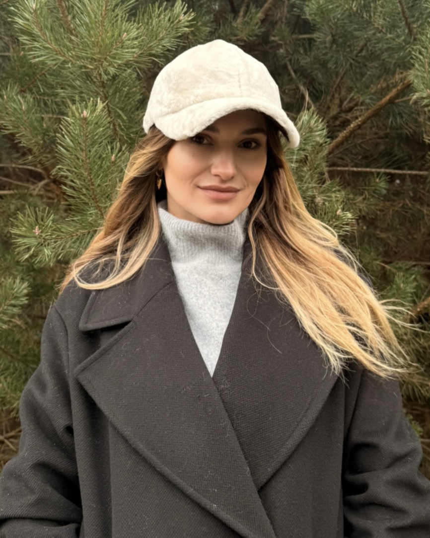 Natural sheepskin white hat PERLA, WoolLando