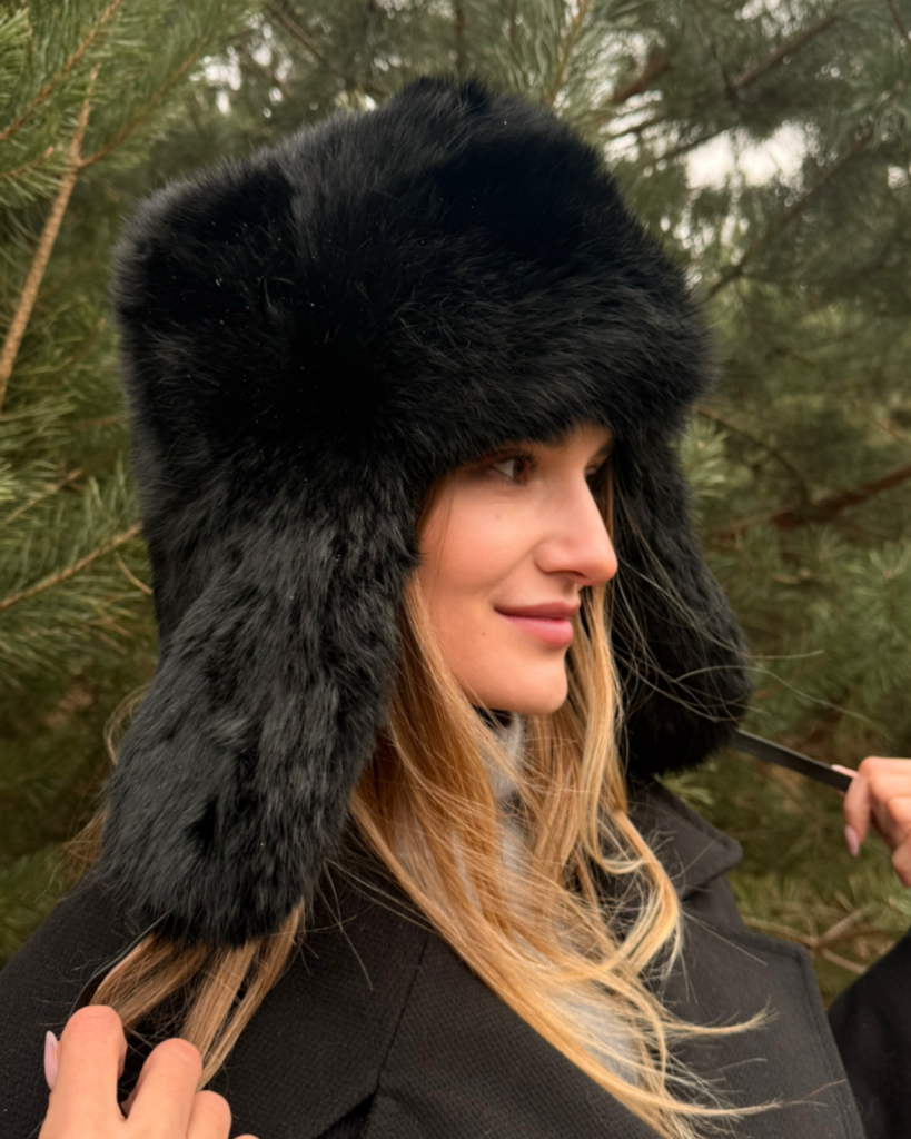 Natural rabbit fur black hat DELLA