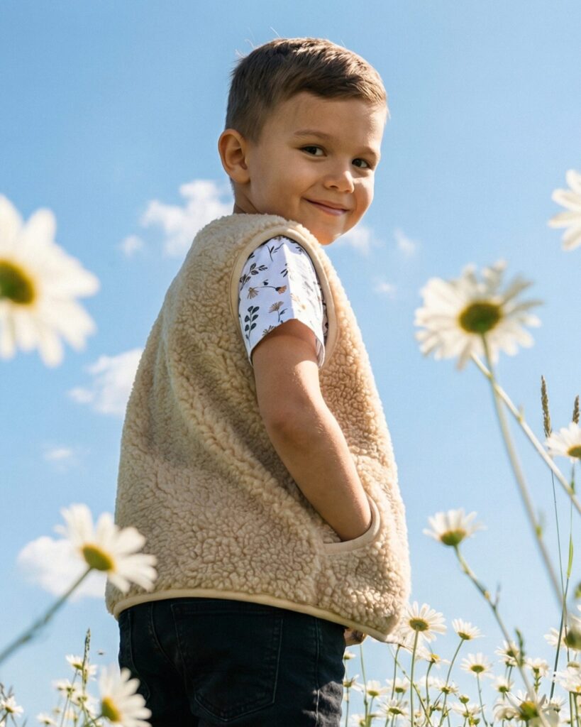 Children’s merino wool cream vest VORA, WoolLando