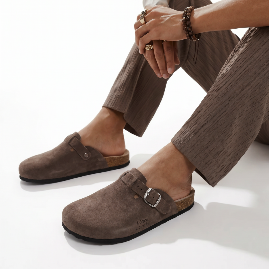 Men’s brown genuine leather slippers / sandals by WoolLando