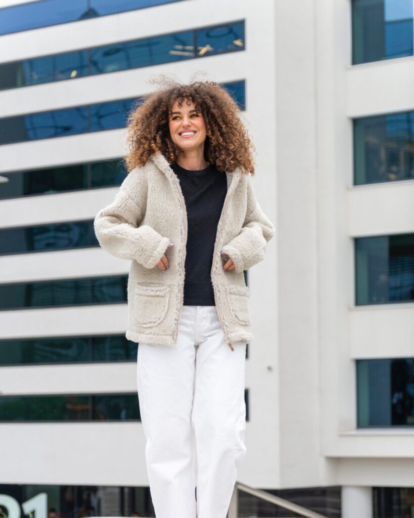 Cream lambswool jacket with a hood ZOYA, Zaffiro