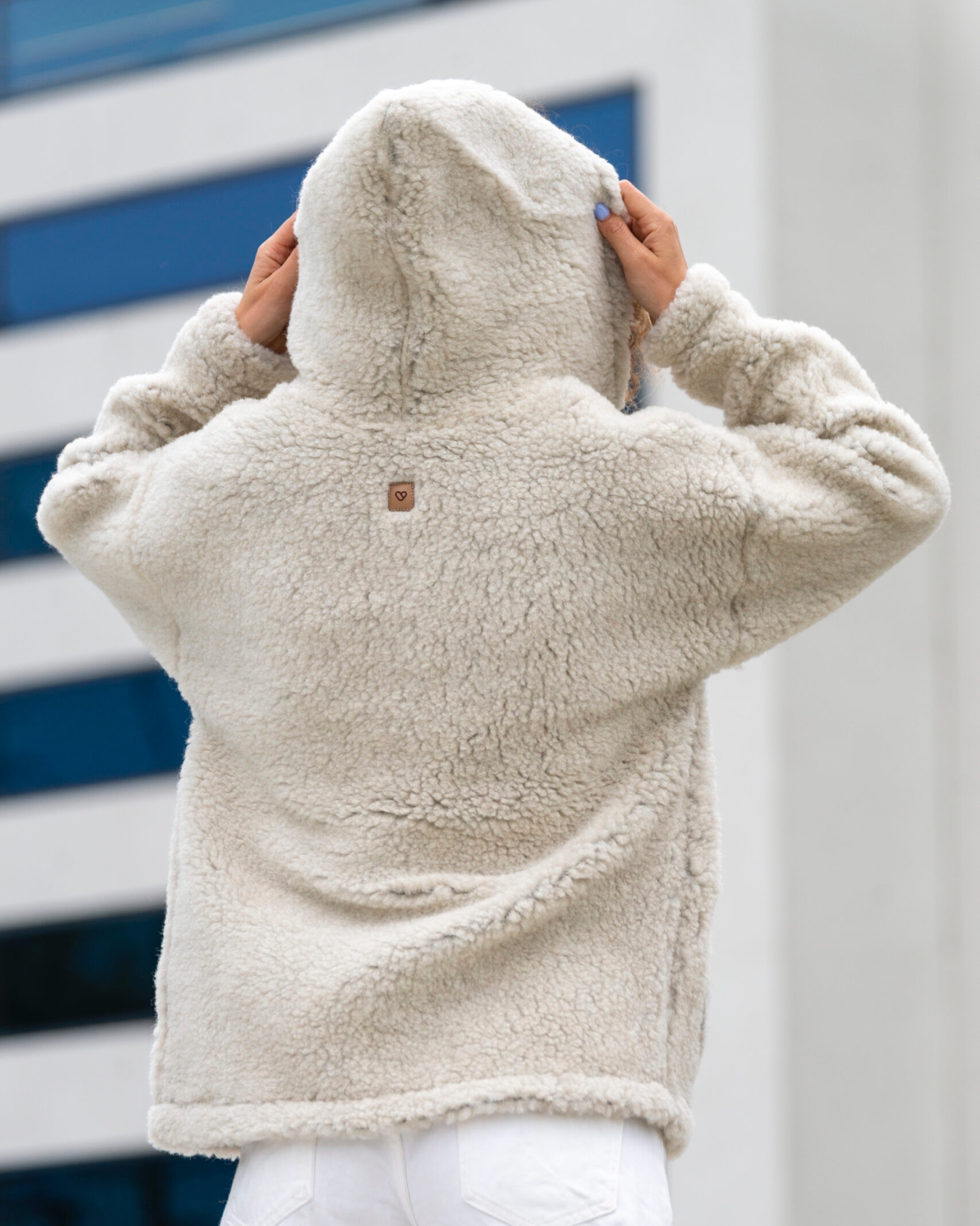 Cream lambswool jacket with a hood ZOYA, Zaffiro