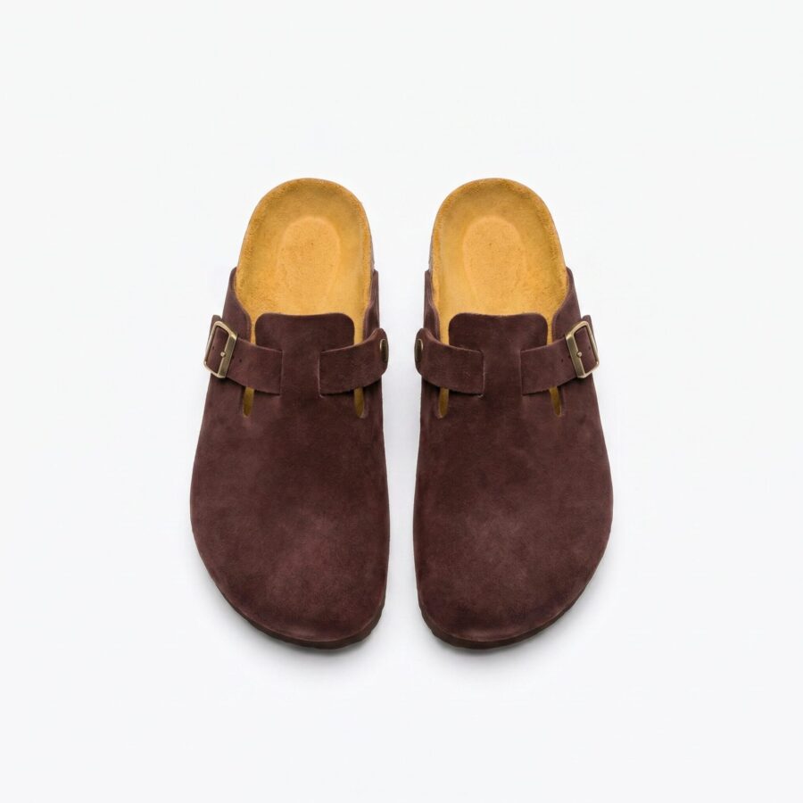 Dark brown genuine leather slippers / sandals, WoolLando