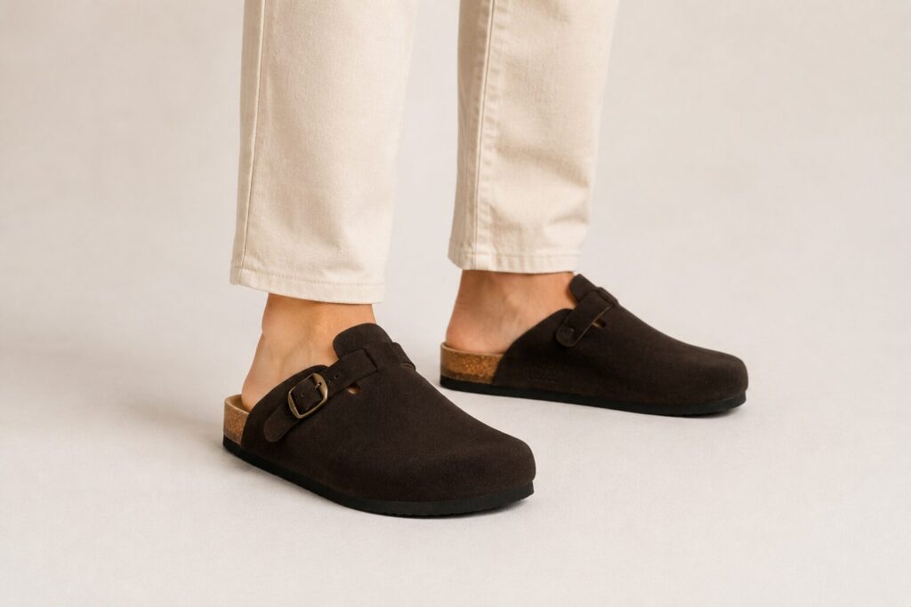 Men’s dark brown genuine leather slippers / sandals by WoolLando