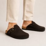 Men’s dark brown genuine leather slippers / sandals by WoolLando