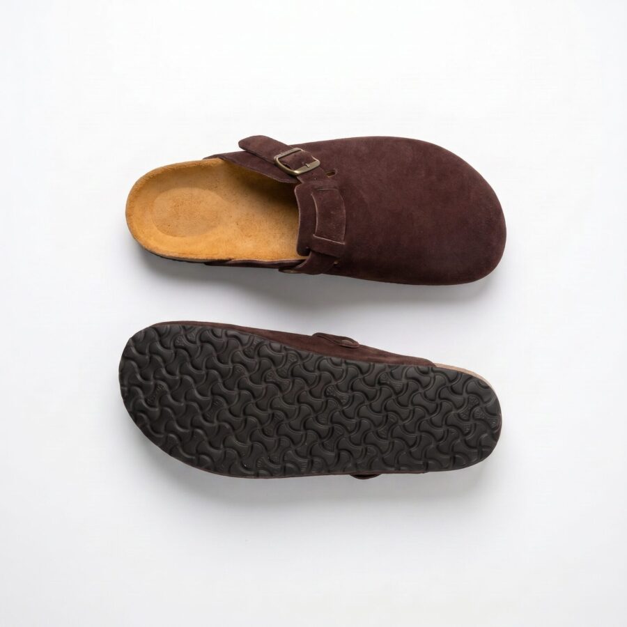 Men’s dark brown genuine leather slippers / sandals by WoolLando