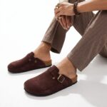 Men’s dark brown genuine leather slippers / sandals by WoolLando
