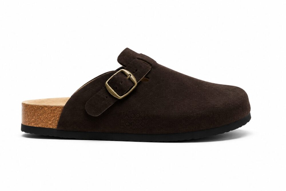Dark brown genuine leather slippers / sandals, WoolLando