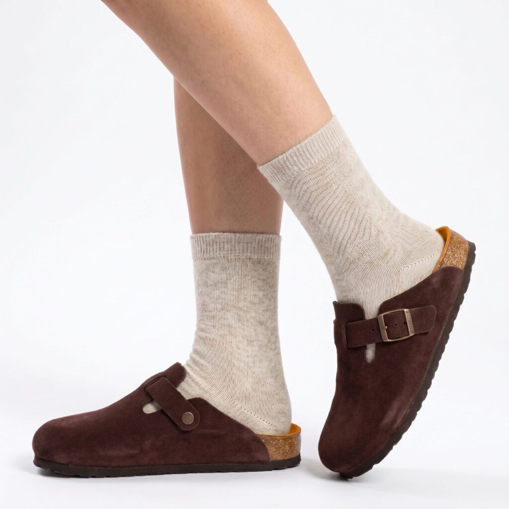 Dark brown genuine leather slippers / sandals, WoolLando