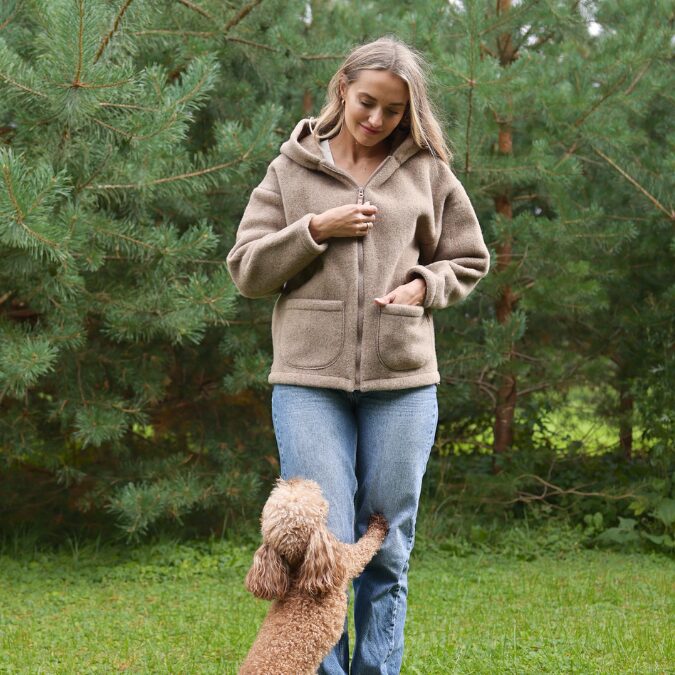 Brown lambswool jacket with hood SIERRA, Zaffiro
