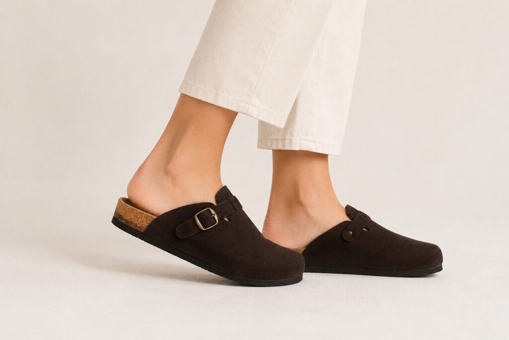 Dark brown genuine leather slippers / sandals, WoolLando
