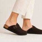 Dark brown genuine leather slippers / sandals, WoolLando