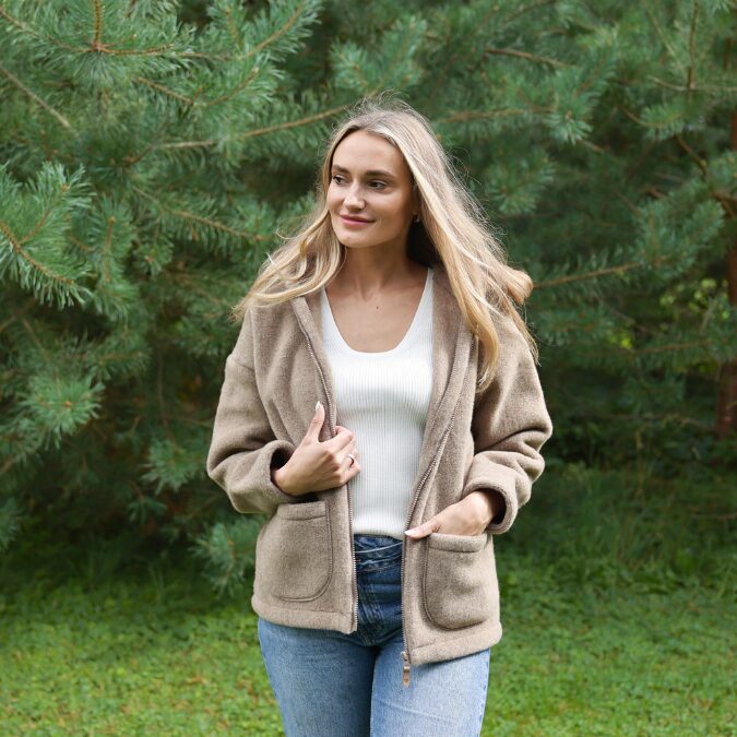 Brown lambswool jacket with hood SIERRA, Zaffiro