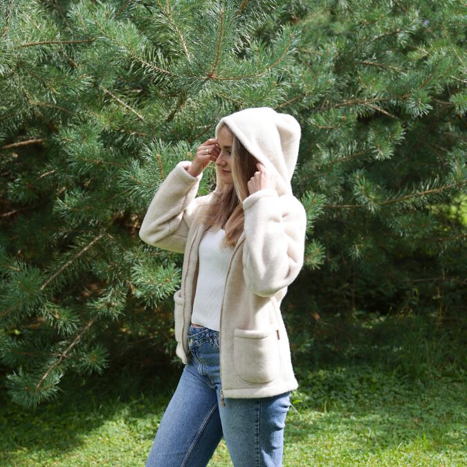 Light lambswool jacket with hood SIERRA, Zaffiro
