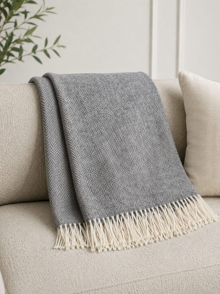 New Zealand sheep wool blanket GREY HERRINGBONE, WoolLando
