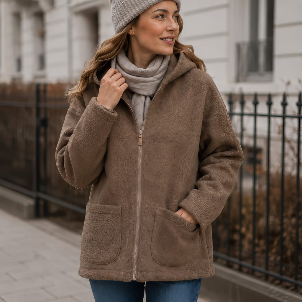 Brown lambswool jacket with hood SIERRA, Zaffiro