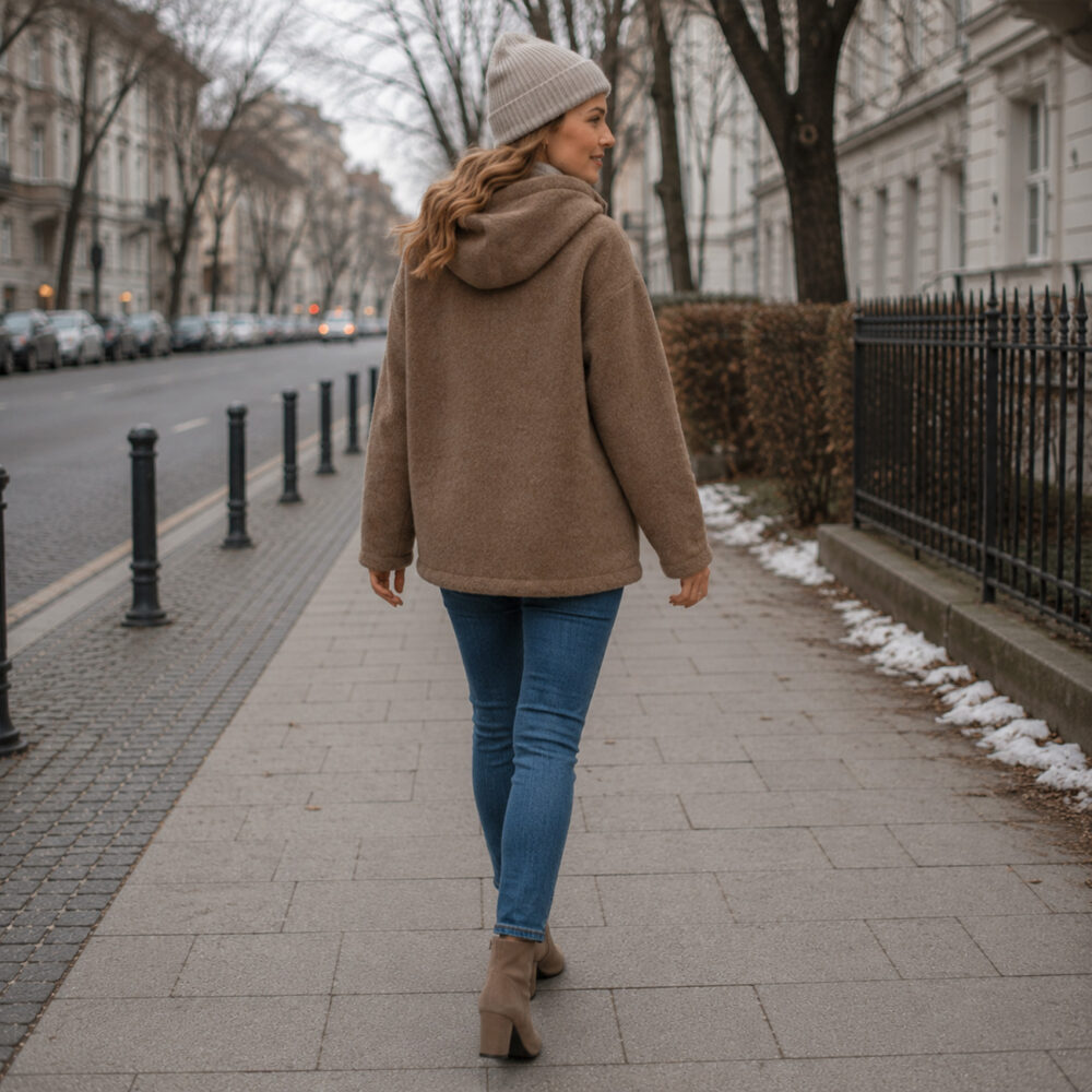 Brown lambswool jacket with hood SIERRA, Zaffiro