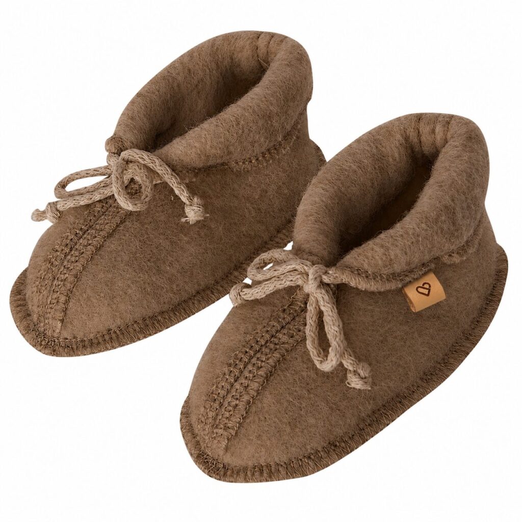 Children's brown natural wool booties, Zaffiro